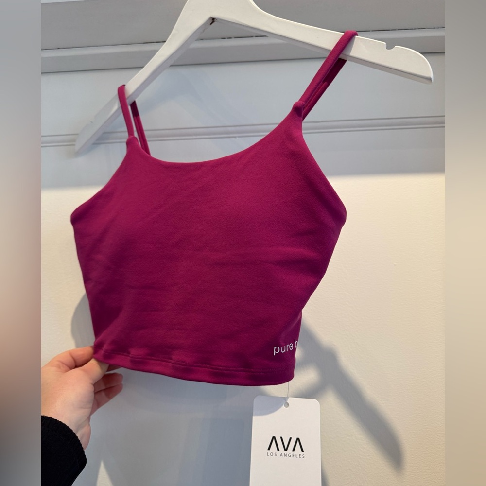 NWT AVA Active x Pure Barre collab V neck bra in magenta
